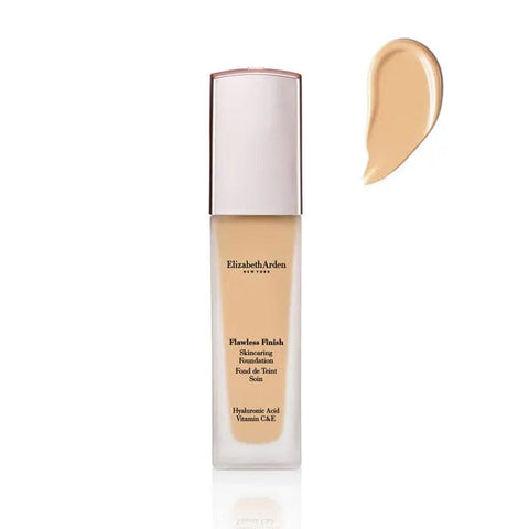 Elizabeth Arden Flawless Finish Skincaring Foundation 240N in 30ml bottle, shown in a sleek compact with a smooth, even finish