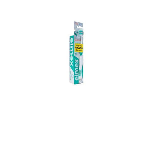 Elmex Sensitive Plus toothpaste and toothbrush from Jag Couture London, showing the 75ml toothpaste tube and toothbrush.