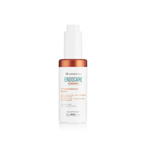 Endocare C Ferulic Edafence Serum 30ml by Jag Couture London New York, shown in a sleek glass bottle with a pump dispenser.