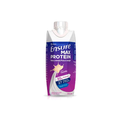 Vanilla Ensure Max Protein Milkshake in 330ml bottle by Jag Couture London–New York, showing the creamy vanilla flavor and packaging.