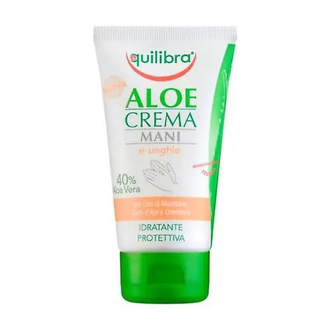 Equilibra Aloe Hand and Nails Cream by Jag Couture London - New York, 75ml tube showing aloe vera and nourishing formula