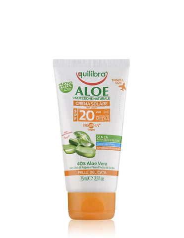 Equilibra Sun Viaje Aloe Pro UV F20 sunscreen by Jag Couture London New York, with aloe vera and SPF protection.