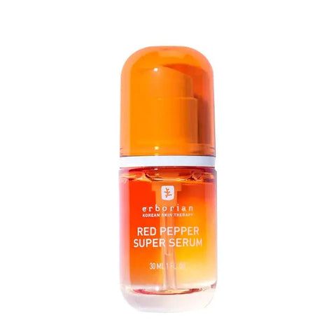 Erborian Red Pepper Super Serum 30ml by Jag Couture London New York, featuring a sleek bottle with vibrant red accents.