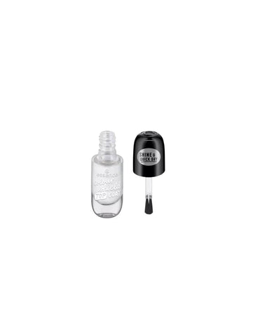 Jag Couture London Essence Cosmetics Colour Shield Top Coat 8ml bottle with clear label and brush applicator for nail protection.