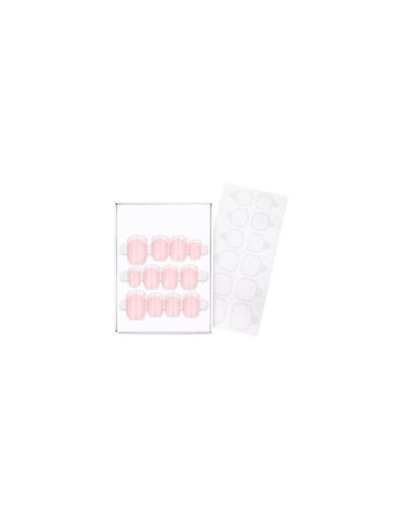 Set of 12 artificial French manicure click-on nails by Essence Cosmetics featuring classic white tips and natural nail base.