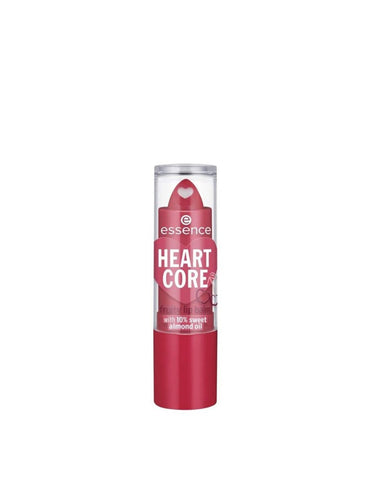Essence Cosmetics Heart Core Fruity Lip Balm in Crazy Cherry, 3g, with cherry flavor and vibrant packaging.