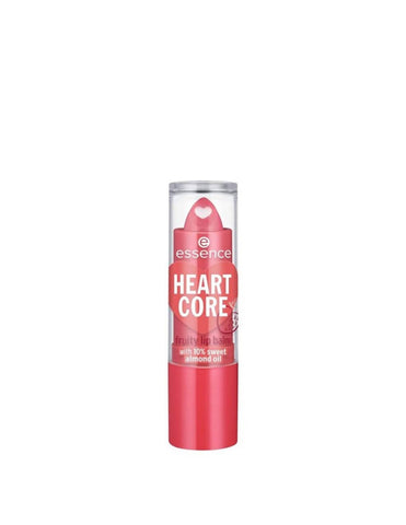 Essence Cosmetics Heart Core Fruity Lip Balm 02 Sweet Strawberry in 3g container, featuring a pink and red strawberry-themed design.
