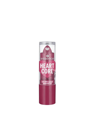 Essence Cosmetics Heart Core Fruity Lip Balm 05-Bold Blackberry in 3g tube, with blackberries and vibrant packaging.
