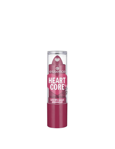 Essence Cosmetics Heart Core Fruity Lip Balm 05-Bold Blackberry in 3g, with black and purple packaging and a glossy finish