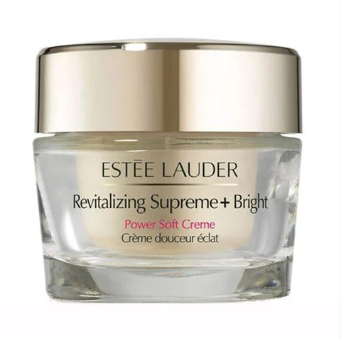 Jar of Estée Lauder Revitalizing Supreme Bright Power Soft Cream in 50ml container, showcasing smooth, brightening skincare.