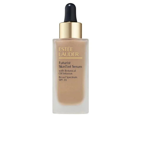 Estée Lauder Futurist Skintint Serum SPF20 in shade 2C, 30ml bottle, with a sleek design and product label visible.