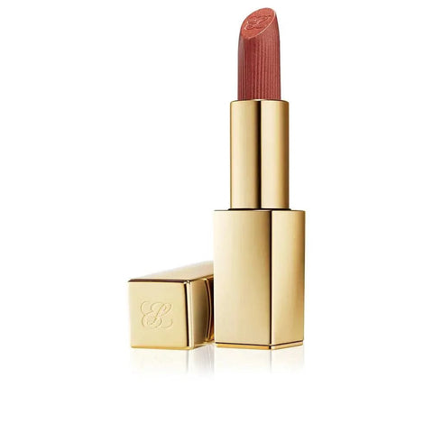 Estée Lauder Pure Color Hi-Lustre Lipstick in Tiger Eye, 3.5g, with a sleek gold bullet and rich nude shade.