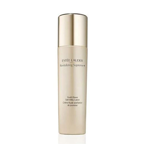 Estée Lauder Revitalizing Supreme Soft Milky Lotion 100ml bottle with white and soft pastel packaging, displayed on a neutral background.