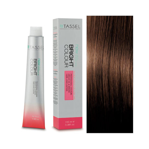 Eurostil New Bright Colour Tinte N5.3 Castaño Claro Dorado hair dye in a single box, shown with vibrant hair color and packaging.