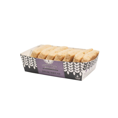 Jag Couture London New York farmhouse shortbread block biscuits in a tray, VAT free, with golden-brown crust and crumbly texture.
