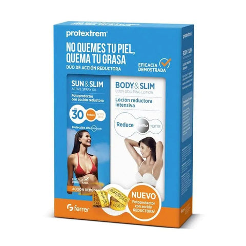 Ferrer Protextrem Pack Duo Sun Body Slim by Jag Couture London New York, two sun protection and body slimming products.