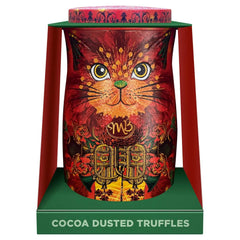 Jag Couture London - New York Fire Dancer orange cat tin of Angelical orange flavour cocoa dusted truffles