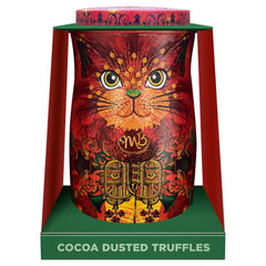Jag Couture London - New York Fire Dancer orange cat tin of Angelical orange flavour cocoa dusted truffles