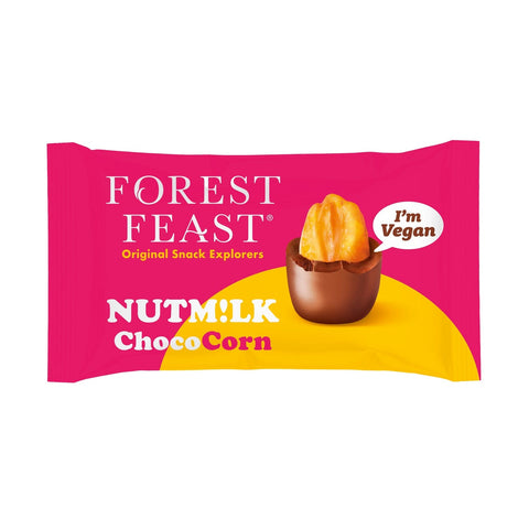 Jag Couture London Nutm!lk Choco Corn in impulse pack, crunchy chocolate-coated snack with nutty flavor, in colorful packaging.
