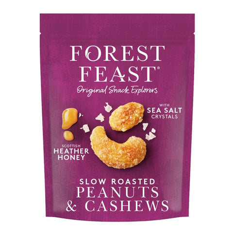 Jar of Forest Feast slow roasted peanuts and cashews with sea salt and honey by Jag Couture London - New York, in a pouch.