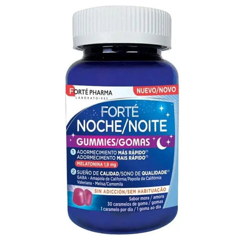 Forté Pharma Night Gummies by Jag Couture London - New York, 30 candies, showing bright, fruit-flavored gummy sleep aid supplements.
