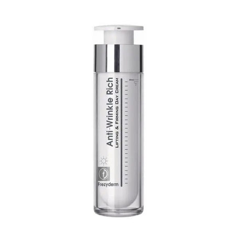 Frezyderm Anti-Wrinkle Rich Lifting and Firming Day Cream in 50ml jar, shown with sleek packaging and brand label.