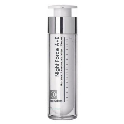 Frezyderm Night Force A+E Retinol anti-aging night cream in 50ml jar, designed for rejuvenating skin overnight.