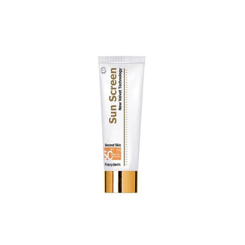 Frezyderm Sun Screen Velvet Body SPF 50 in 125ml bottle, smooth texture, suitable for full-body sun protection.