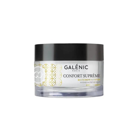 Galenic Confort Supreme Corps Nutritive Balm 200ml in a white jar with a gold lid, designed for intense body nourishment.