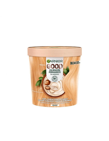 Garnier Good Coloración Permanente 10.14 Rubio Camomila from Jag Couture London featuring a box of permanent hair dye.