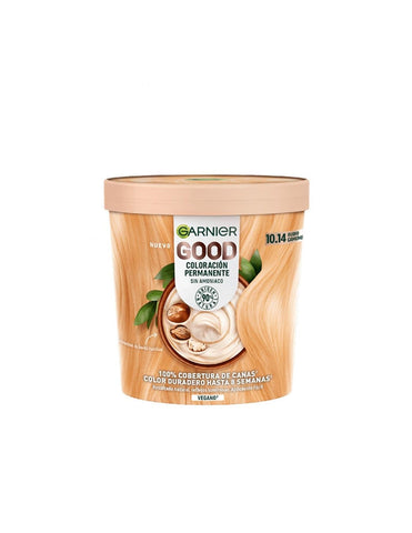 Garnier Good Coloración Permanente 10,14 Rubio Camomila hair dye by Jag Couture London New York, in a ready-to-use tube.