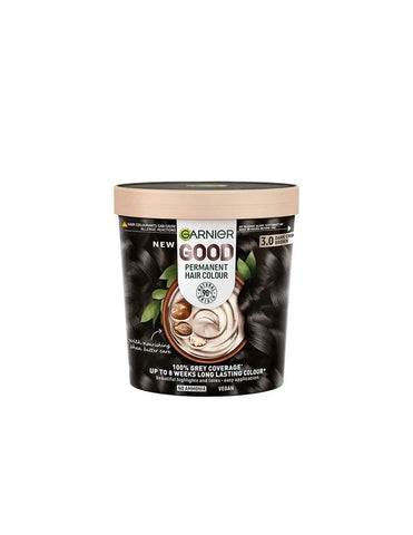 Garnier Good Coloración Permanente 3.0 Castaño Oscuro hair dye by Jag Couture London - New York, in a box with hair dye applicator