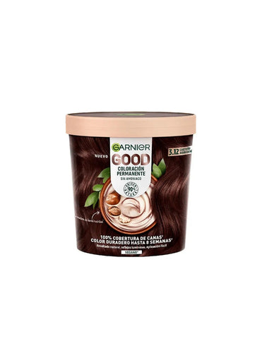 Garnier Good Coloración Permanente 3.12 Castaño Arándano hair dye from Jag Couture London, showing the product packaging.