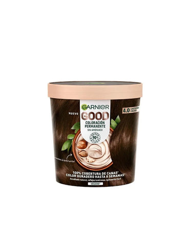 Garnier Good Coloración Permanente 4.0 Castaño Cacao hair dye by Jag Couture London - New York, in a professional box.