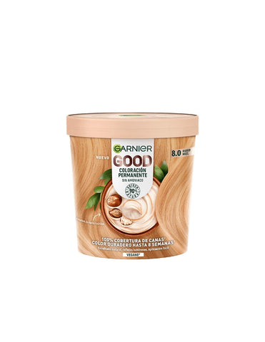 Jag Couture London - New York Garnier Good Permanent Hair Color 8.0 Honey Blonde, box with hair dye product and applicator