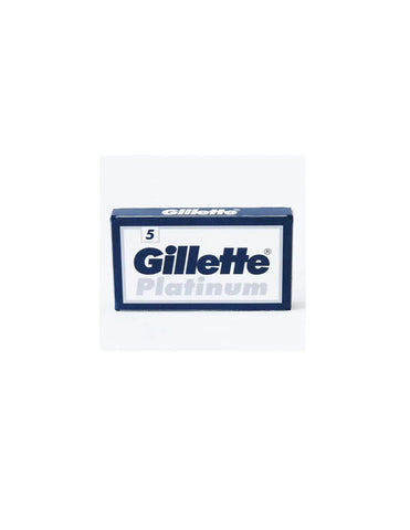 Gillette Platinum 5 Ud razor blades by Jag Couture London New York, close-up of the packaging with blades visible.