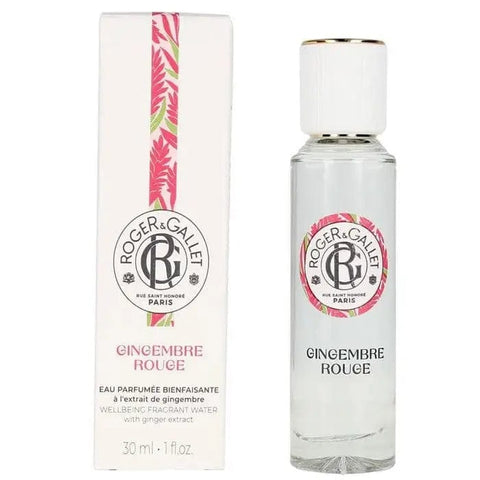 Gingembre Rouge Eau Parfumée Bienfaisante vaporizer bottle by Jag Couture London New York, 30ml, with elegant floral design.