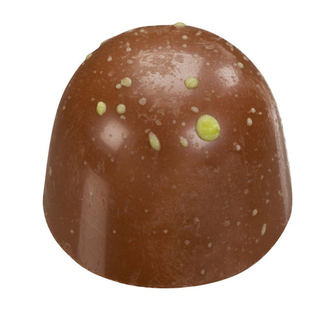 Ginger Dome by Jag Couture London: 12.5g ginger and banana flavored ganache in a smooth, glossy chocolate dome.