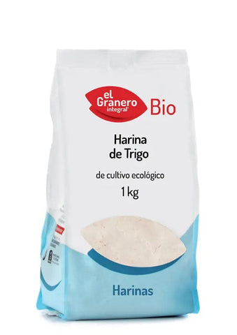 Organic wheat flour from Jag Couture London - New York, 1 kg bag, with a close-up view of the biodegradable packaging.