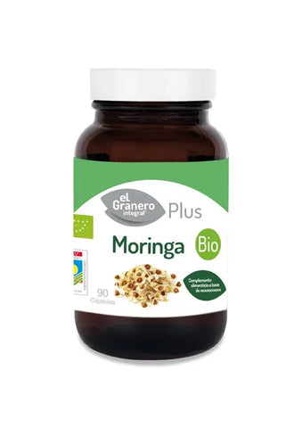Organic Moringa capsules by Jag Couture London, featuring 90 vegetarian caps of 400 mg each, shown in a clear container.