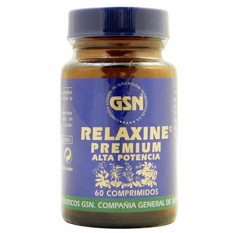 Jag Couture London New York GSN Relaxine Premium 380 Mg supplement bottle with 60 capsules on a white background.