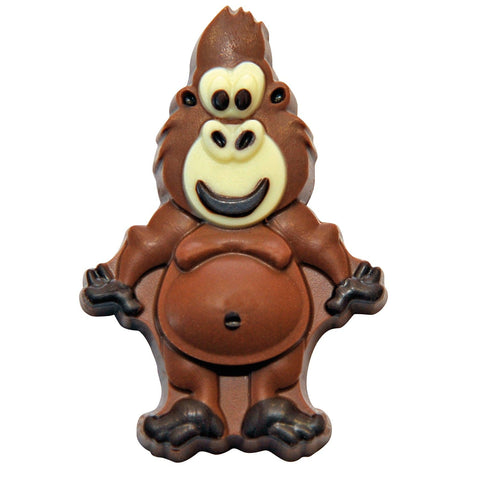Decorated solid milk chocolate Guy the Gorilla by Jag Couture London, featuring detailed chocolate sculpture, approximately 36 pieces.