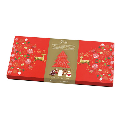Hamlet festive gift box of Christmas figures with hazelnut praline filling by Jag Couture London - New York, featuring holiday-themed chocolates.