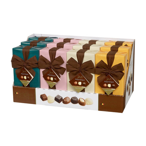 Hamlet Green Line design wrapped ballotins of assorted Belgian chocolates by Jag Couture London New York, elegant gift packaging.