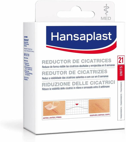 Hansaplast Scars Reducer 21-unit pack by Jag Couture London featuring skin healing and scar-reducing treatment for improved skin appearance.