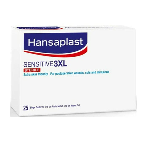 Hansaplast Sensitive 3 XL adhesive bandages by Jag Couture London New York, showing the sterile, flexible bandages in packaging.