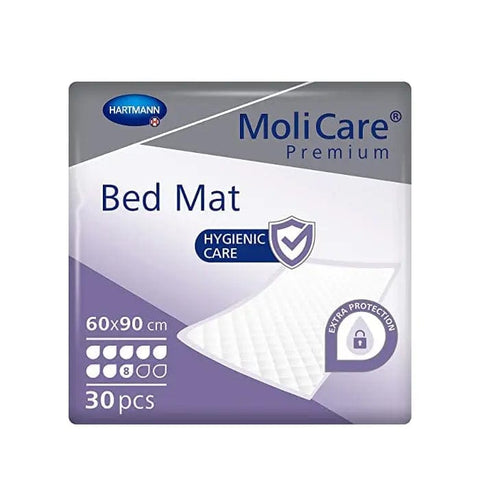 Hartmann Molicare Premium Bed Mat 8d in 60x90 inches, 30 units, featuring high absorbency and comfortable material for bed protection.