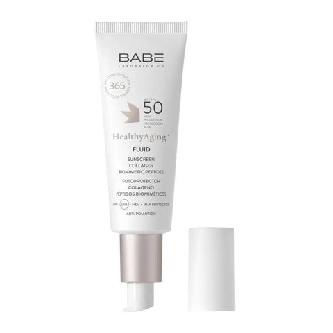 HealthyAging+ Fluid SPF50 by Babé in 40 ml bottle, Dublin, with smooth texture and lightweight formula for daily sun protection.