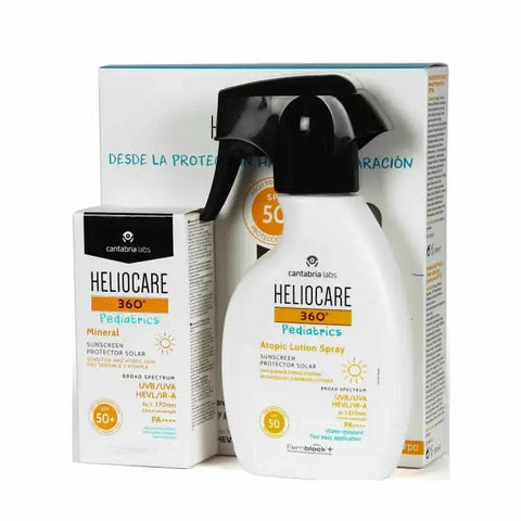 Jag Couture London Heliocare 360º Pack Pediatrics Mineral 50ml and Atopic Lotion Spray 75ml for children, with sun protection and soothing lotion.