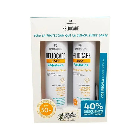 Heliocare Pediatrics 360º Spray set with three pieces, including two 200ml bottles, for children's sun protection from Jag Couture London.